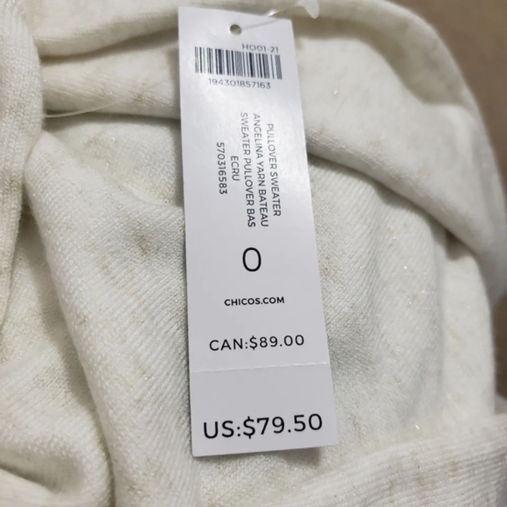 NWT Chico's Cream Colored Tunic Pull-over Sweater Size 0‎ or XSMALL